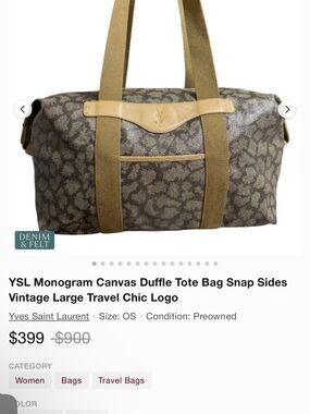 Yves Saint Laurent Brown Monogram Canvas Duffel with Tan Straps